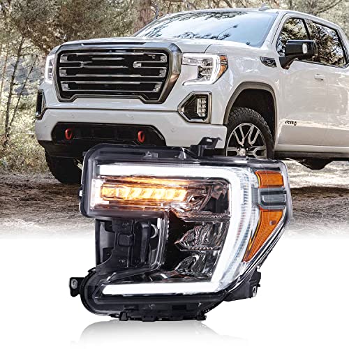 Led Headlight Assembly For Gmc Sierra 1500 2019 2020 2021 Oe Style W/Led Turn Signal Light Chrome Interior Headlamps Left Driver Side 84772475 84507048 84621806 #TOP9