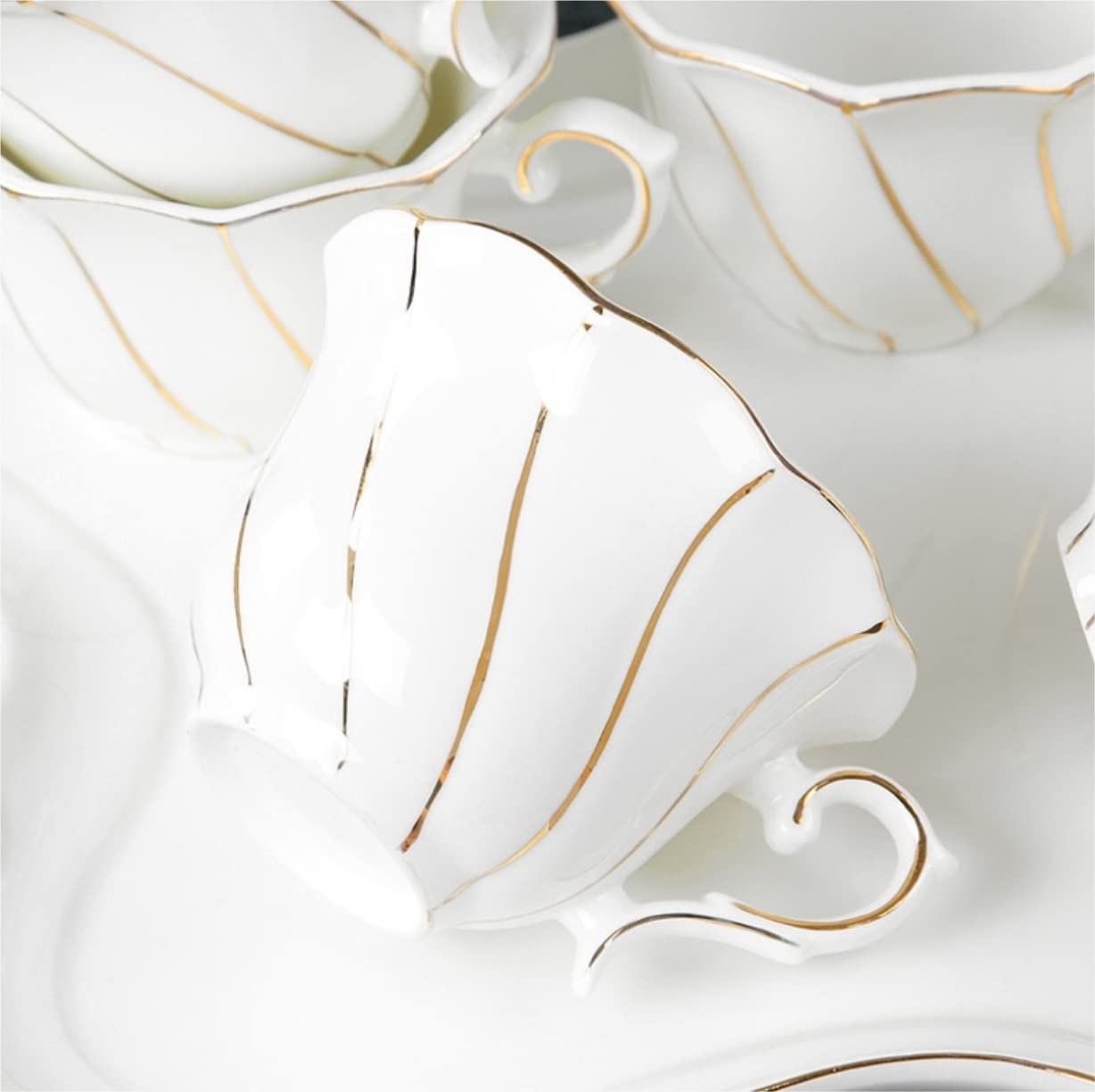 Zestaw Do Herbaty 8 Sztuk Zestaw Do Herbaty Złote Wykończenie Glazurowana Porcelana Serwis Kawy I Z 6 Filiżankami Tacą Na Czajniczek Popołudniowa Herbata Akcesoria Kuchenne