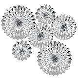 ADLKGG Hanging Paper Fans Party Set, Silver Round Pattern Paper Garlands Decoration for Birthday Baby Shower Graduation Retirement, Set of 6