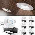 Sunco 6 Pack Adjustable Recessed Lighting 3 Inch LED, Angled Directional Eyeball Canless Gimbal, 500 LM, Selectable CCT 2700K/3000K/4000K/5000K/6000K, Dimmable, 6W, with Junction Box ETL