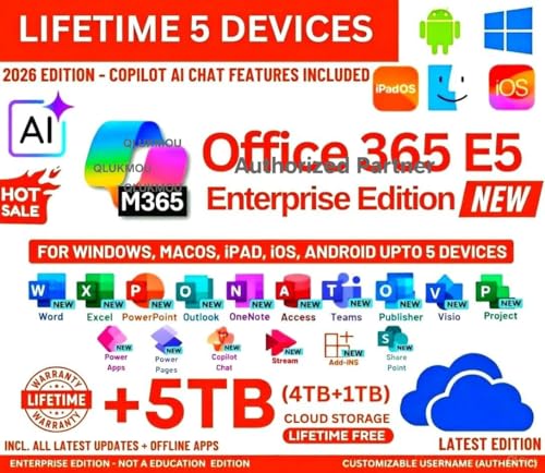 Image of OFFICESUITE Pro Plus Ms Enterprises Edition Copilot AI with CHATGPT, GEMINI Integrated NEW 2026 Edition (UPTO 5 Devices, Lifetime Validity) for Win, iOS, macOS, iPADOS, Android | 5120 GB Online Storage for lifetime | Online Updates & Reinstall Support