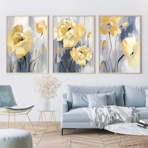 Salon décoration d'intérieur KEBIA triptyque fleurs abstraites toile moderne 60x80 cm