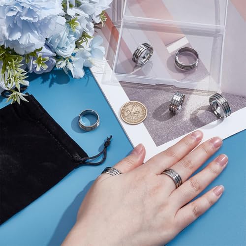 UNICRAFTALE 7pcs 7 Sizes Stainless Steel Triple Grooved Blank Core Ring Set with Velvet Pouches for DIY Inlay Ring Jewelry Wedding Band Making by UNICRAFTALE - Used condition - Image 3