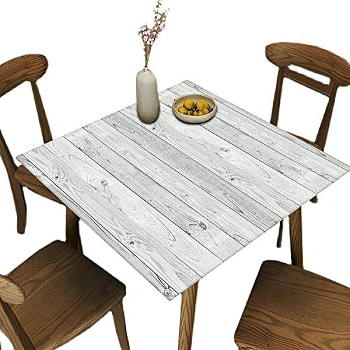 Wood Grain Square Fitted Tablecloth, Rustic Distressed Wooden Planks Elastic Edge Vintage Table Cover for Indoor Outdoor Party Dinner Patio Decor, Fits Square Table Maximum 36 x 36 Inch