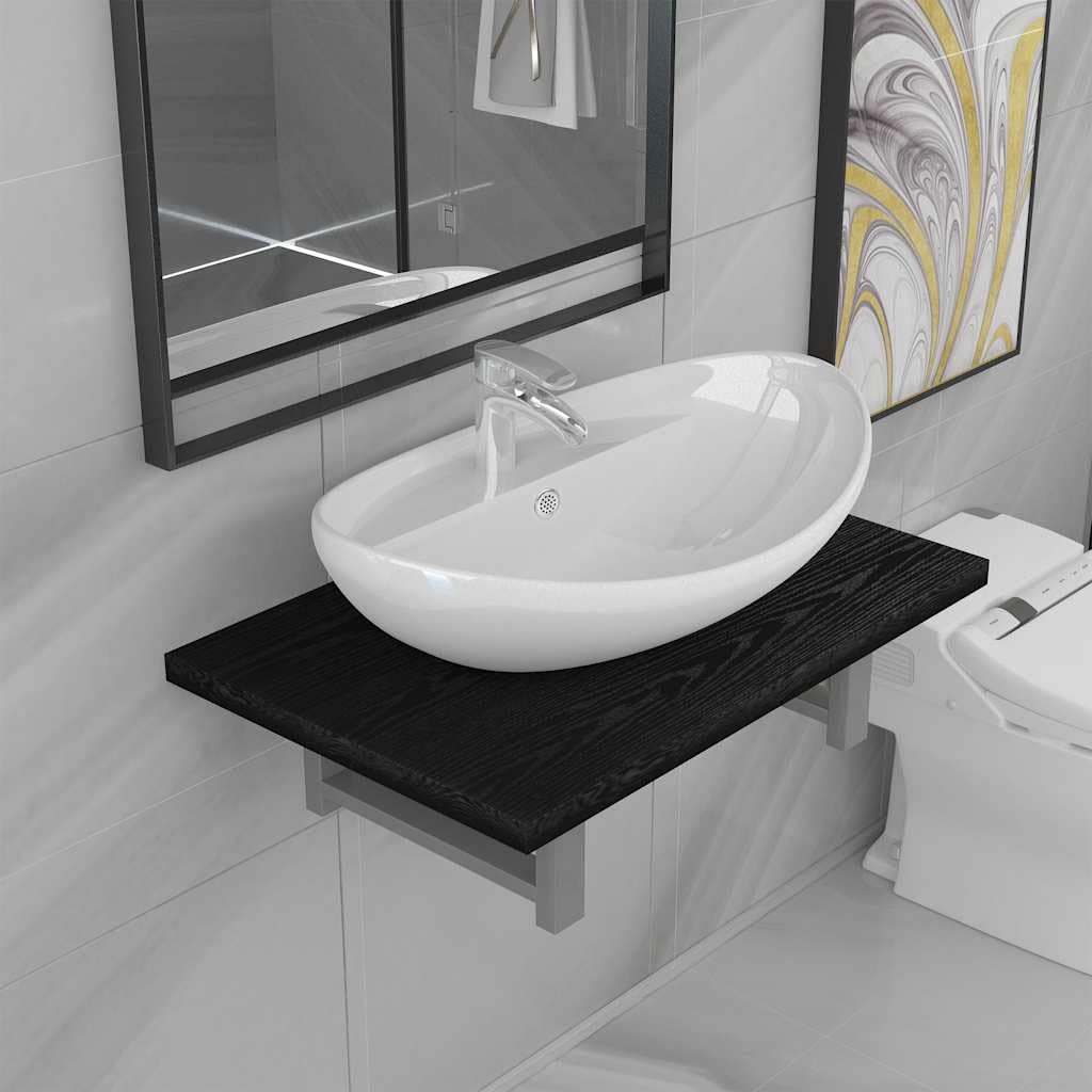 Muebles de baño negro para sala de tocador moderna y cuarto de baño elegante