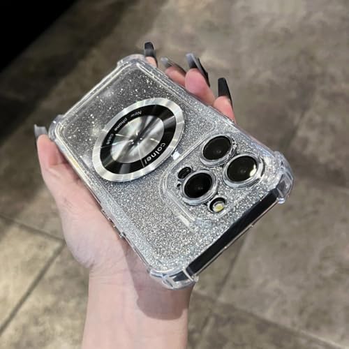 Étui magnétique transparent à paillettes blanches pour iPhone 13 Pro Max