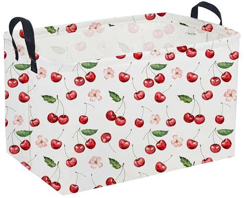 Image of Sanjiaofeng Rectangular Kids Baskets,Pink Cherry Storage Bin,Kids Storage Bins,Collapsible Storage Bin Cute Organizer Box Books Box,Gift Basket,Girl Room Decor(Cherry)