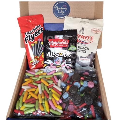 Liquorice - Gift Set Hamper Box | Liquorice Allsorts, Torpedoes, Pontefract Cakes, Jelly Spogs, Soft Black, Flyers | Licorice Sweets | Pick and Mix Sweets for all occasions