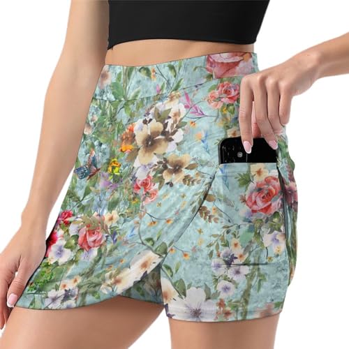 Jupe de course athlétique fleurie avec poche et short de sport pour femme