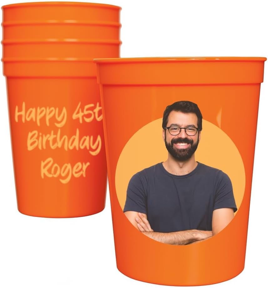 Custom Birthday Plastic Cups, Circle Backdrop, Set of 5, 16 oz