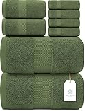 White Classic Luxury Bath Towel Set of 8 Pieces - 100% Turkish Cotton Highly Absorbent Towels for Bathroom, 2 Luxury Bath Towels 700GSM, 2 Hand Towels, 4 Washcloths, Sage Green