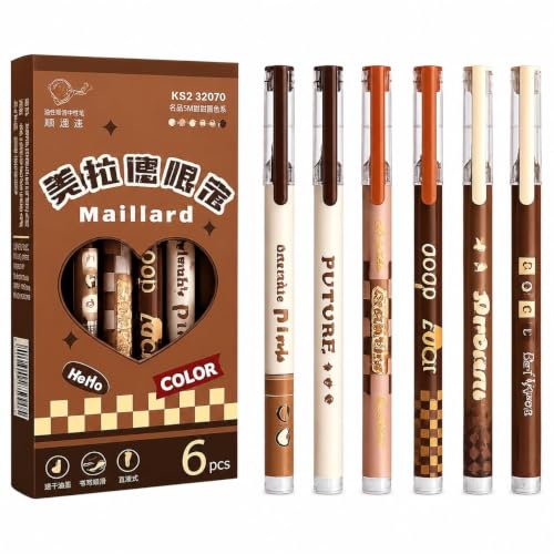 Image of Alokik Luxury Gel Pens and Highlighter 5pcs black Color pen + 1 pcs highlighter Coordinated Design, Signature Pen Set, Writing School Supplies (Maillard Gel Pen Set Of 6)