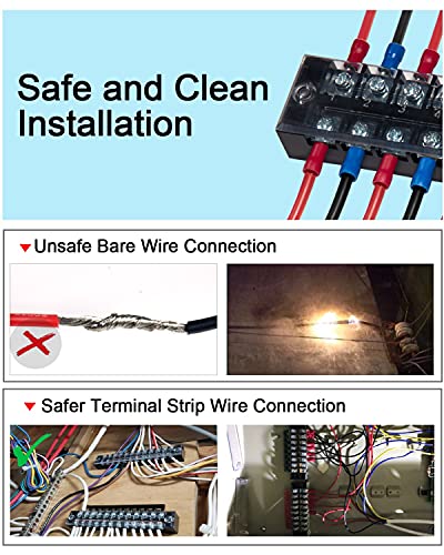 Image of 10pcs (5 Sets) 5 Positions Dual Row 600V 15A Screw Terminal Strip Blocks with Cover + 400V 15A 5 Positions Pre-Insulated Terminals Barrier Strip (Black & Red) by MILAPEAK