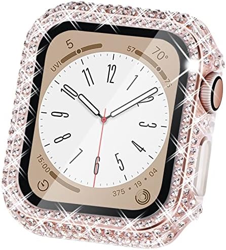 Wingle Compatible for Apple Watch Screen Protector 40mm SE Series 6 5 4, Women Shiny Diamond Cover with Tempered Glass Screen Protector for iWatch Protector Case 40mm SE Series 6 5 4, Clear