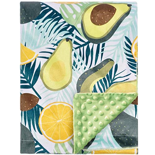 Image of BORITAR Baby Blanket for Unisex Super Soft Minky with Double Layer Dotted Backing, Fresh Avocado Printed 30 x 40 Inch, Green