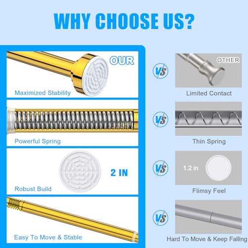 Image of TEECK Shower Curtain Rod, 27-76 inch Adjustable Spring Tension Curtain Rod, Never Rust Anti-Slip Shower Curtain Rod for Bathroom, No Drilling, Never Collapse, Easy to Use, Gold