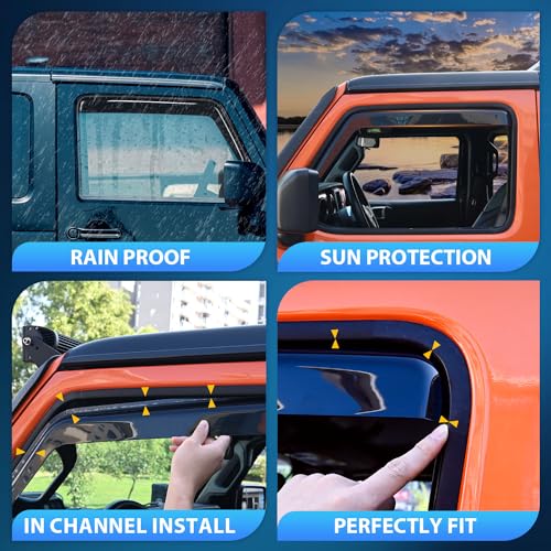 Image of Nilight in-Channel Window Visors for Ram 1500 Crew Cab 2009-2018, 4PCS | Fits Ram 1500 Classic Body 2019-2023, Smoke Window Deflectors for Fresh Air in Rain and Reduced Wind Noise on Highway Drives