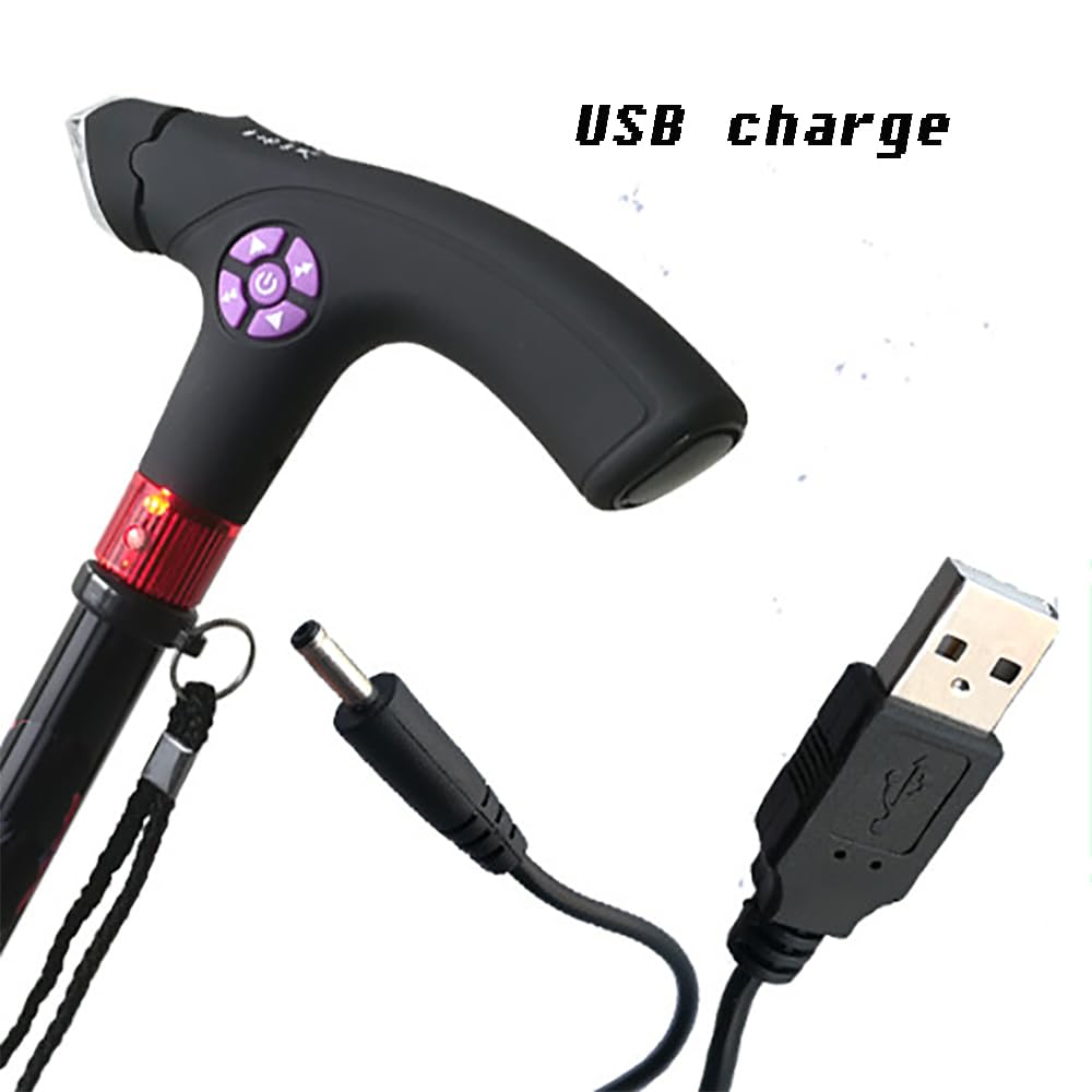 Bastón ligero ajustable con radio de luz LED y alarma, bastón inteligente para hombres, mujeres, ancianos, discapacitados y embarazadas, incluye 2 bases antideslizantes reemplazables