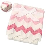 Cozyholy Pink Baby Blankets for Girls Nursery Swaddling Receiving Blankets Cute Chevron Knit Blanket Newborn Baby Girl Crib Blanket, 40x30 inch
