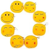 El paquete contiene: 8 piezas Emoji felpa pequeña bolsa felpa pequeña con cremallera para niños y adultos. Tamaño: 11 x 11 x 1 cm (4.3 x 4.3 x 0.4 pulgadas). Contiene 4 emoticones: riendo, tímido, sonríe, adorable.