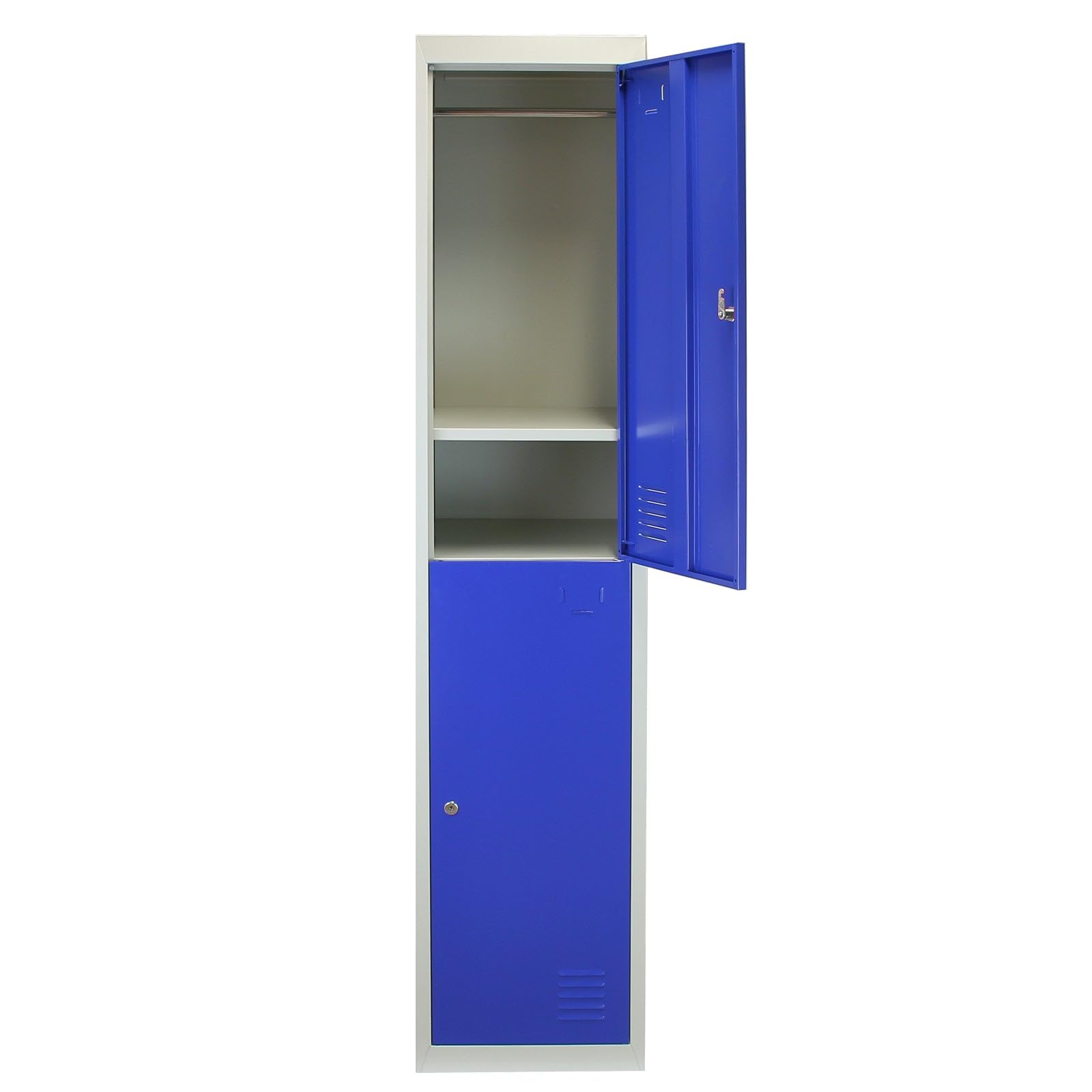 Monster Racking Casier de rangement verrouillable 2 portes métalliques acier bleu gris 1 rail 1 étagère