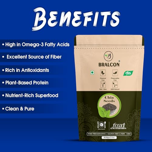 Image of BRALCON Raw Natural Seeds Combo (Flax Seeds - 100g, Chia Seeds - 100g) | Unroasted Mix Seeds for Eating | Rich in Omega 3, Fiber, Calcium & Protein for Weight Loss | Diet Snacks