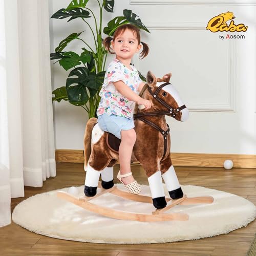 image for Qaba Kids Rocking Horse Plush Ride On Toy Toddler Rocker for Boys Girl