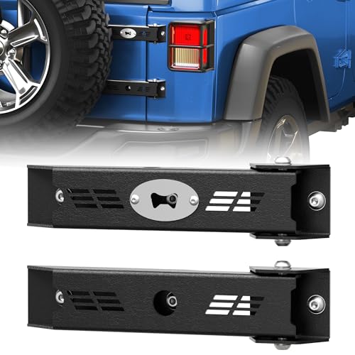 Jeep Tailgate Hinge Set for 2007-2018 Wrangler JK JKU, Rear Tailgate Door Hinges, Alloy Steel with E-Coating & Powder Coated Finish, Built-in Bottle Opener, Bolt-On, 2PCS