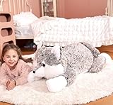 IKASA Groß Wolf Kuscheltier Riesen Stofftier,78cm Gross Plüschtier Riesige Plüsch Spielzeug Jumbo Weich Stofftierer,Geschenk für Kinder