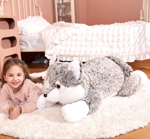 IKASA Groß Wolf Kuscheltier Riesen Stofftier,78cm Gross Plüschtier Riesige Plüsch Spielzeug Jumbo Weich Stofftierer,Geschenk für Kinder