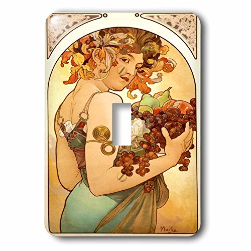 Interrupteur simple à bascule Fruit Alphonse Mucha pour salon rétro 3dRose