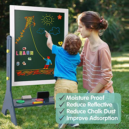 Kids 2-In-1 Wooden Art Easel,Double-Sided Magnetic Adjustable Standing Easel,Big Writing And Drawing Whiteboard & Chalkboard With Magnetic Letters And Numbers Accessories For Boys Girls #TOP4
