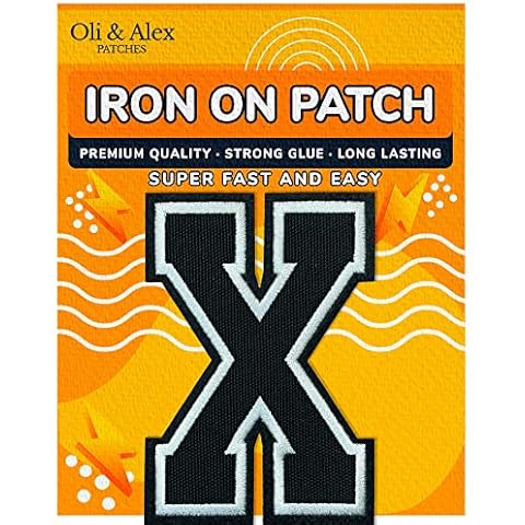Iron On Letters Patches Premium Quality - Black X Letter Adhesive for Clothing - Varsity Patch for Clothes - Embroidered Letters 4 1/2 Patches for Jersey Jackets - Sew-Free Appliques Easy Iron-on Cover