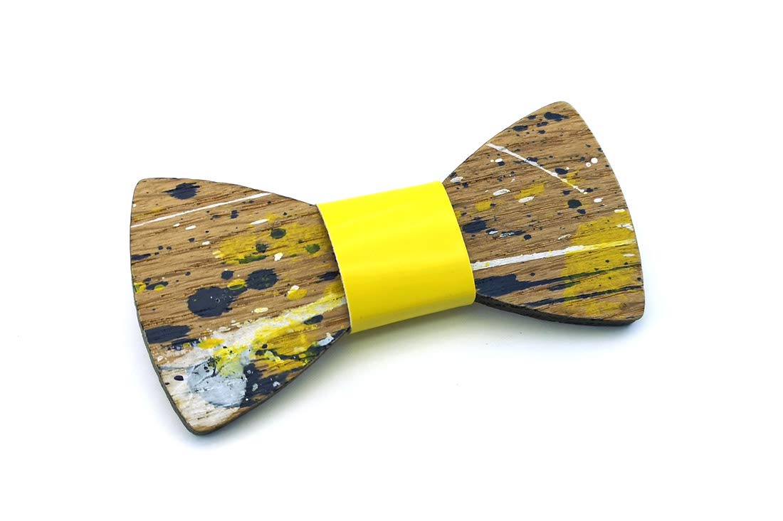 GIGETTO Papillon legno Made in Italy Serie Action Painting Nodo ecopelle giallo