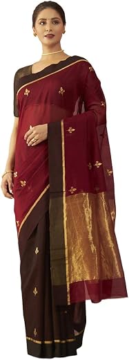 Taneira Women Red Woven Pure Silk Cotton Chanderi Saree with Unstitched Blouse Piece (SHG08G00216-Dark Red)