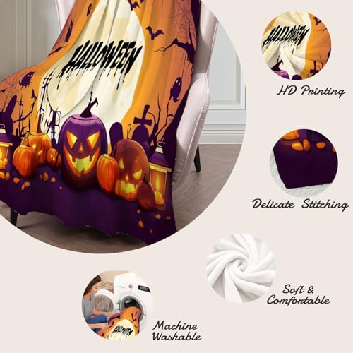 Plaid Halloween grand format couverture lit 220x240 citrouille araignée - 6