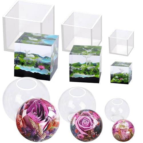 6 Pcs Clear Resin Molds Silicone Set, Transparent Seamless Sphere...