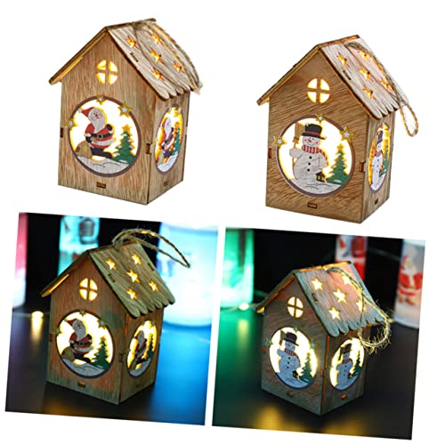 Togeval 2Pcs Glow Cabin Night Light Led Glow Decorations Tea Lights Led Christmas Led Ornaments Christmas Wood Cabin Holiday Wood Ornament Pendant For Christams Xmas Led House Wooden Led #TOP7