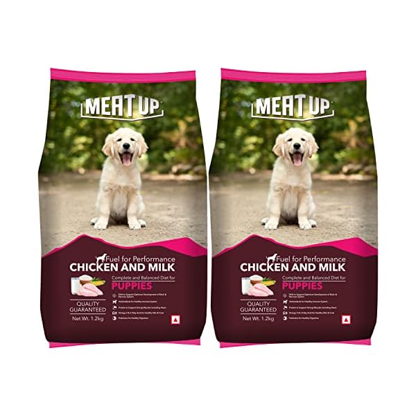Meat Up Puppy Dry Dog Food, Chicken and Milk Flavour 1.2Kg (Buy 1 Get 1 Free) Total 2.4Kg Pack
