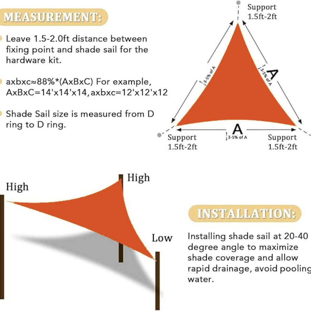 Toldo Vela De Sombra Triangular 6x6x6m Impermeable Toldo Protección Rayos 98％ UV,Adecuado para Jardín, Terraza, Exterior, Cenador Naranja