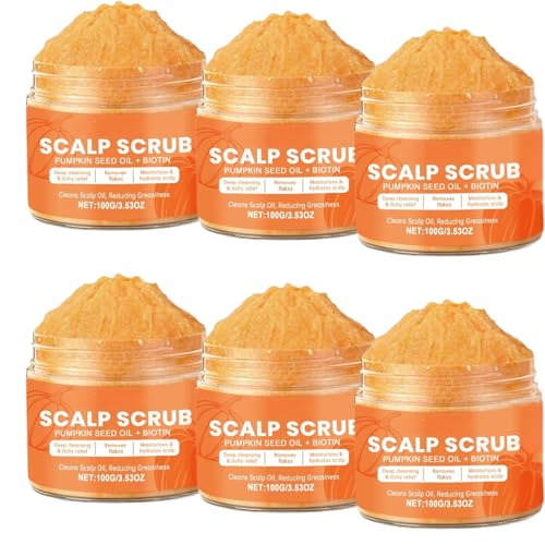 Aceite de semillas de calabaza y biotina exfoliante para el cuero cabelludo con cepillo de masaje, exfoliante y champú alternativo para cuero cabelludo graso y escamoso, eliminador de construcción y