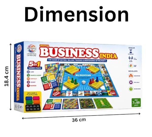Image of Business India 5 in 1 Board Game for Kids & Adults | Property Trading Business Game with Ludo, Snakes & Ladders, Car Rally & Cricket | Family Board Game | Educational Strategy Learning Game | Age 7+