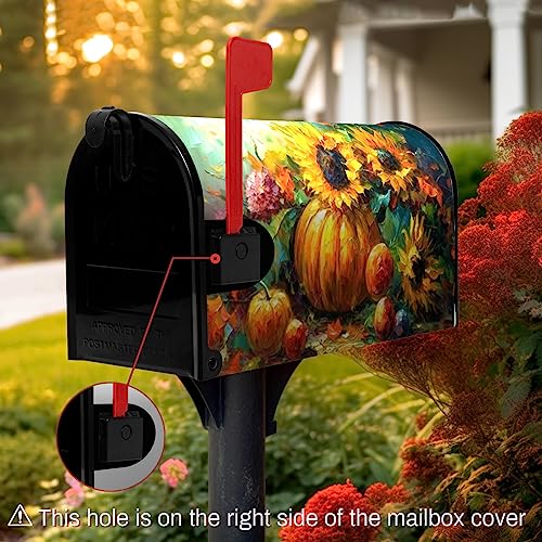 Dacawin Fall Magnetic Mailbox Cover Standard Size 21x18 Inches Sunflower Pumpkin Mailbox Wraps Waterproof Autumn Flower Mailbox Post Letter Box Covers for Home Garden Yard Outside Decoration