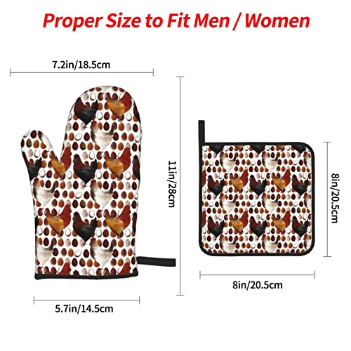 Rooster Oven Mitts And Pot Holders 4Pcs Sets，Funny Kitchen High Heat Resistant Oven Mitts，With Oven Gloves And Hot Pads Pot Holders For Baking Cooking Bbq Grilling #TOP3