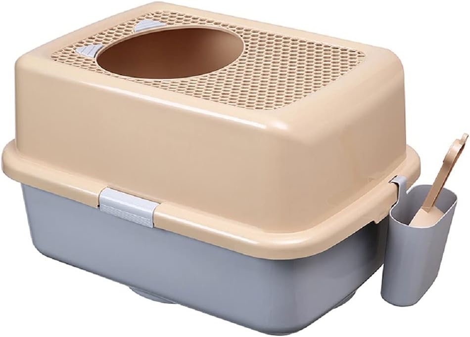 Pet ToiletFully Enclosed Cat Toilet Deodorant Cat Poop Tray Oversized Top-in Type Splash-ProofCat Supplies Dog Pee Pads (D)
