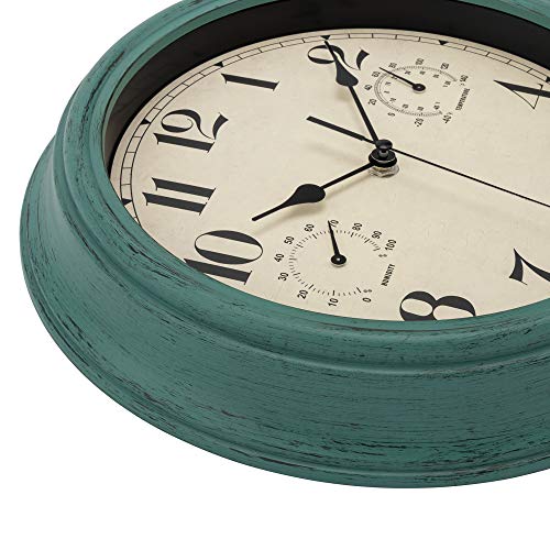 Foxtop Wasserdicht Lautlos Wanduhr mit Thermometer und Hygrometer, 30cm Outdoor Retro Gartenuhr Wanduhr, Ohne Tickgeräusche Gartenuhr Wetterfest Outdoor für Badezimmer Garten Küche Verandas