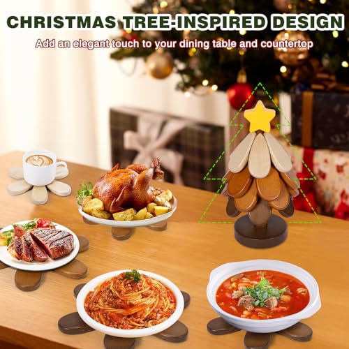 Wooden Tree Trivets for Hot Dishes,Tree Shape Trivet Set of 4 for Hot Pot Pans, Wood Coasters for Bowls Teapots Drinks Plates, Home Table Decor(Walnut Wood) by Sumapner - Image 3