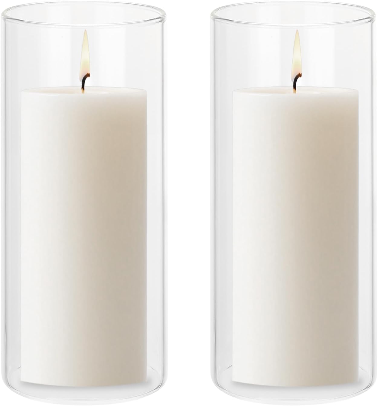 sourcing map Hurricane Candle Holder (H:5.9" OD:2.6"), Pillar Floating Candles Holder Clear Glass Cylinder Flower Vases for Table Centerpiece Wedding Party Home Decoration 2Pcs