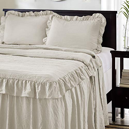 Hig 3 Piece Camel Ruffle Skirt Bedspread Set King - 30 Inches Drop Ruffled Style Bed Skirt Coverlets Bedspreads Dust Ruffles - Alina Bedding Collections - 1 Bedspread, 2 Standard Shams (Camel, King) #TOP6