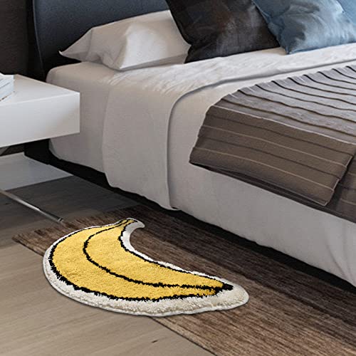 Cute Bath Mats For Bathroom Non Slip, Banana Fruit Shape Absorbent Bath Shower Rug Microfiber Bathtub Plush Small Cartoon Kids Carpet Washable For Bathroom Yellow 30X13In #TOP7